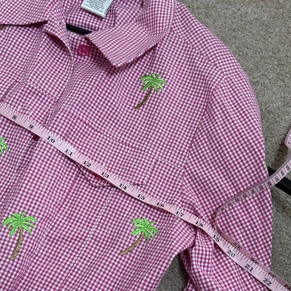 The Quaker Factory Vintage Gingam Palm trees Button Down Top size small - Picture 5 of 7